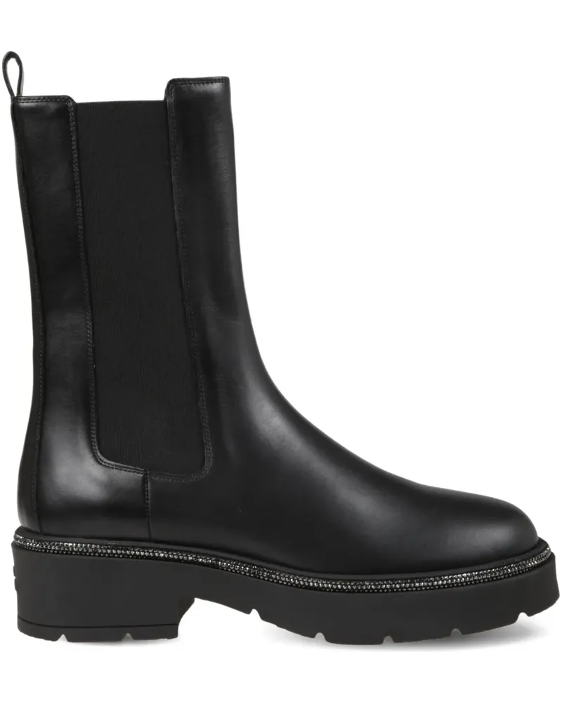 René Caovilla Halbhohe Stiefel mit Kristallen - Schwarz Schwarz