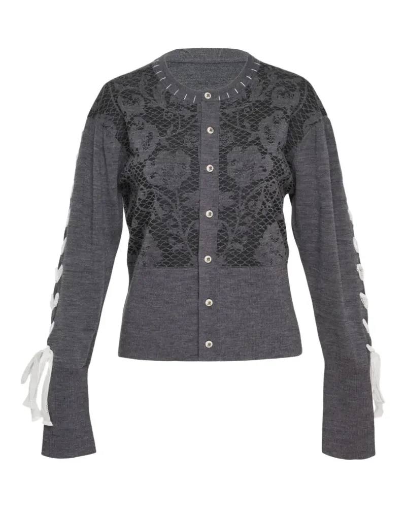 Renli Su lace-panel lace-up cardigan - Grau Grau