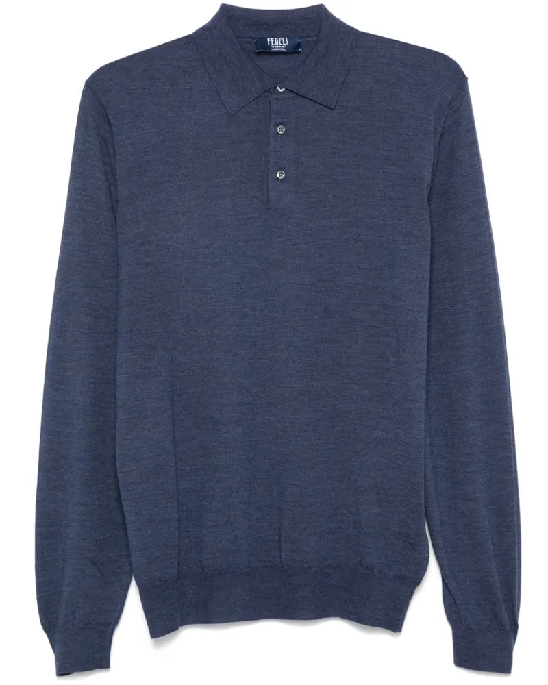 Fedeli Fein gestricktes Poloshirt - Blau Blau