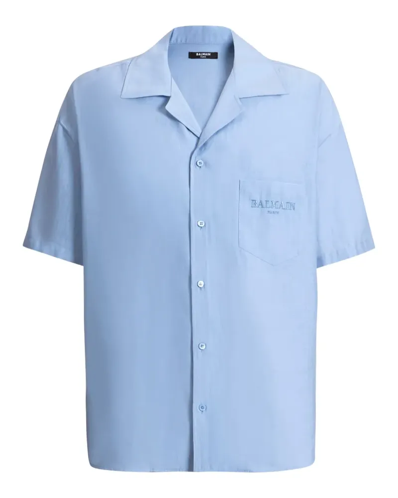 Balmain Vintage Hemd aus Fischgräten Popeline - Blau Blau