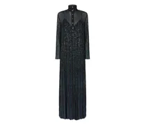 Maxikleid mit Stehkragen und Pailletten - Blau