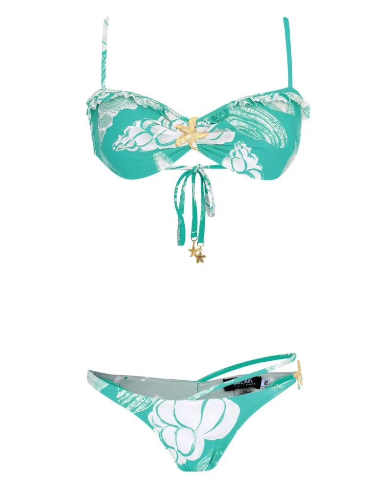 Amir Slama Bikini mit Muschel-Print - Blau Blau