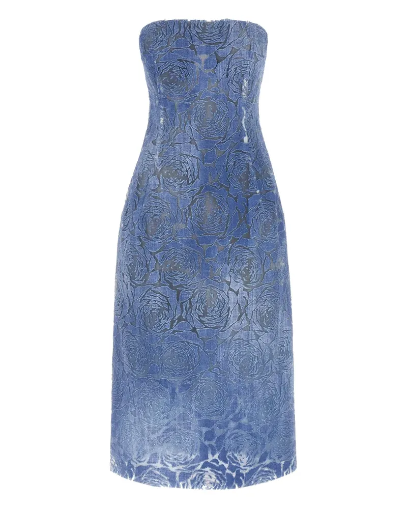 Ermanno Scervino Schulterfreies Kleid aus Blumen-Jacquard - Blau Blau