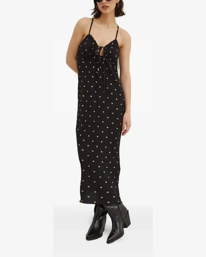 Never Fully Dressed Verziertes Midikleid mit Falten - Schwarz Schwarz