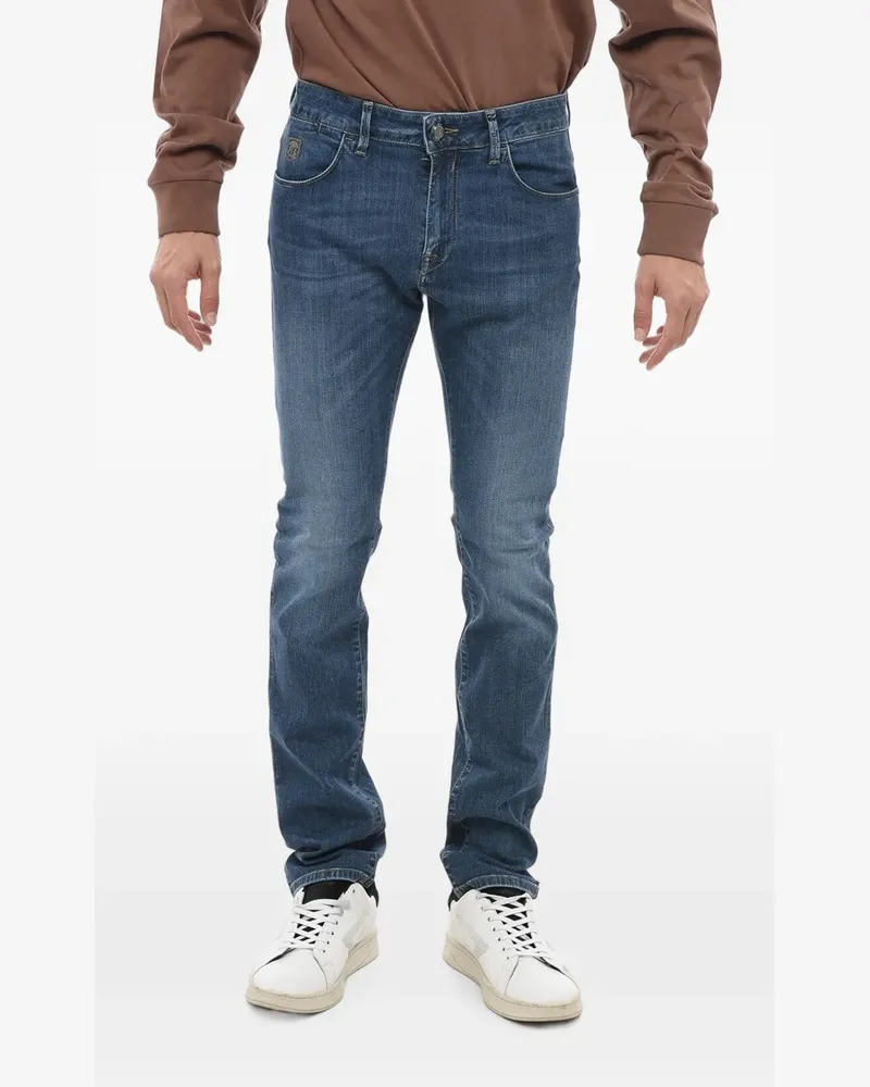 Corneliani logo-patch contrast-stitch straight-leg jeans - Blau Blau