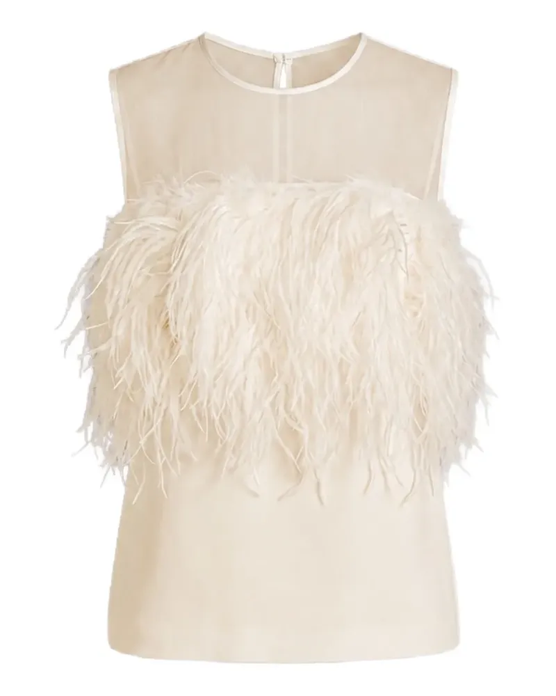 Alberta Ferretti Mesh-Bluse mit Federbesatz - Weiß Weiß