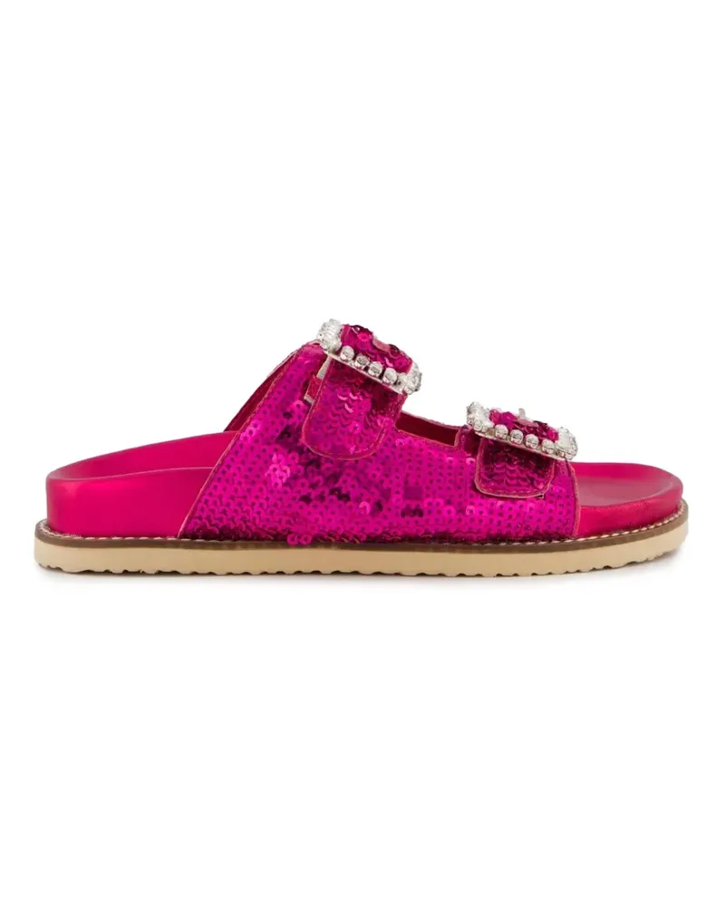 Inuovo sequin-embellished crystal-buckle flat sandals - Rosa Rosa