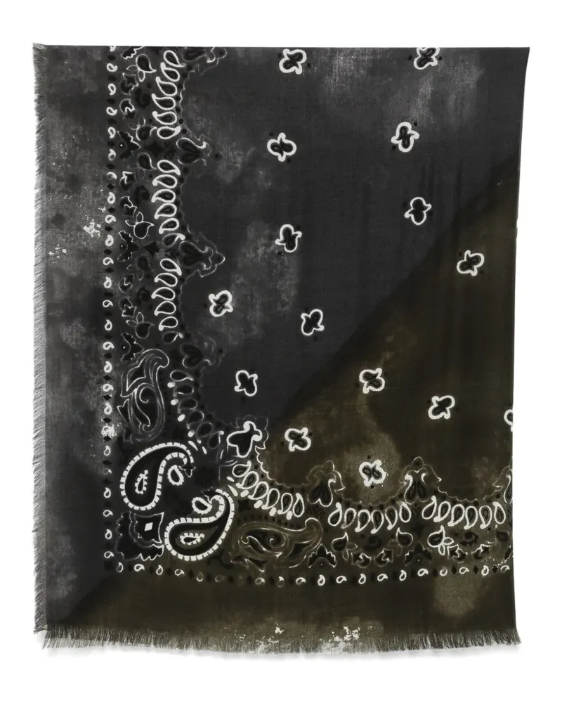 Destin Ausgefranster Schal mit Paisley-Print - Schwarz Schwarz