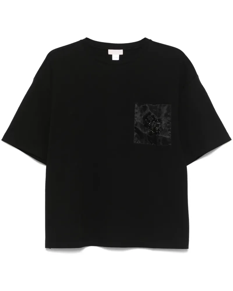 Liu Jo T-Shirt mit Perlen-Logo - Schwarz Schwarz