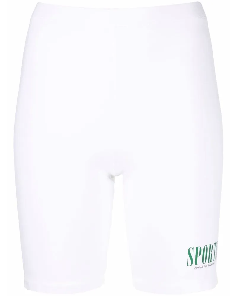 SPORTY & RICH Radlerhose mit Logo-Print - Weiß Weiß
