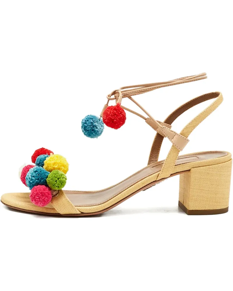 Aquazzura raffia pom-pom sandals - Nude Nude