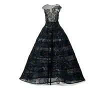 Abendkleid mit Blumenstickerei - Schwarz