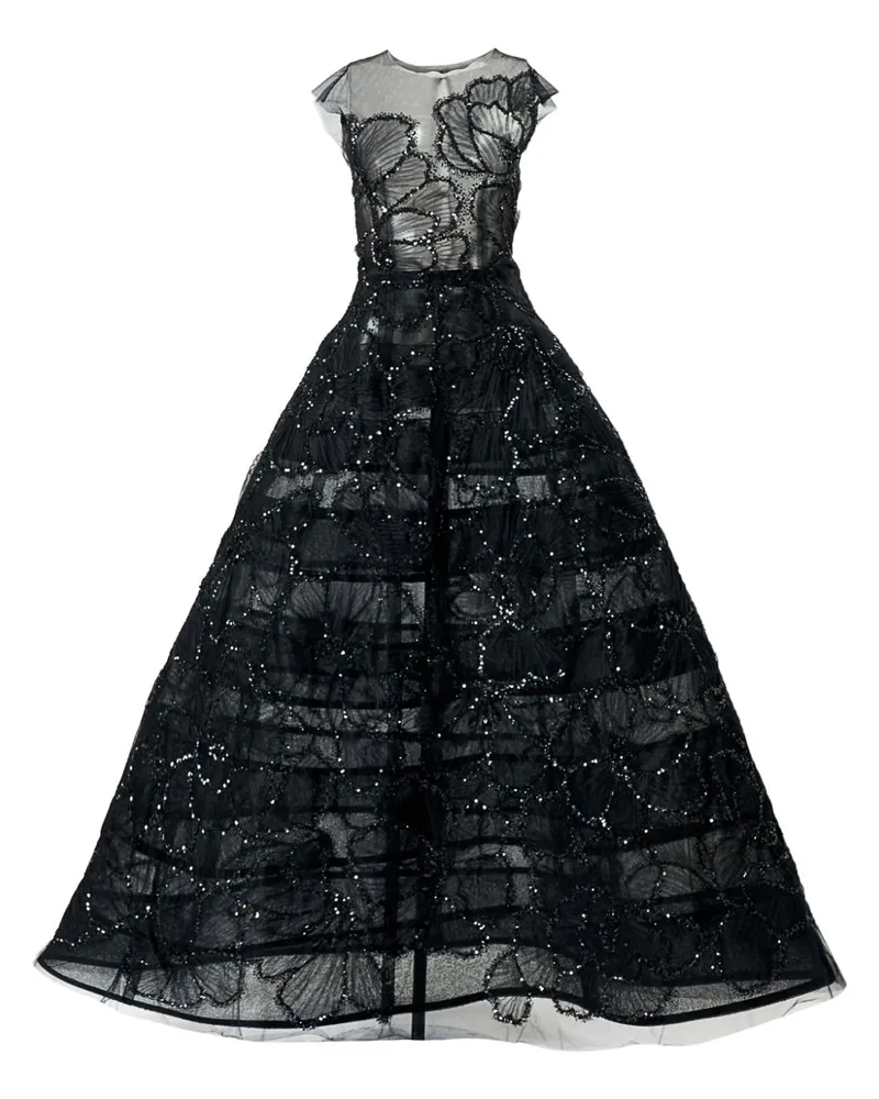 Carolina Herrera New York Abendkleid mit Blumenstickerei - Schwarz Schwarz