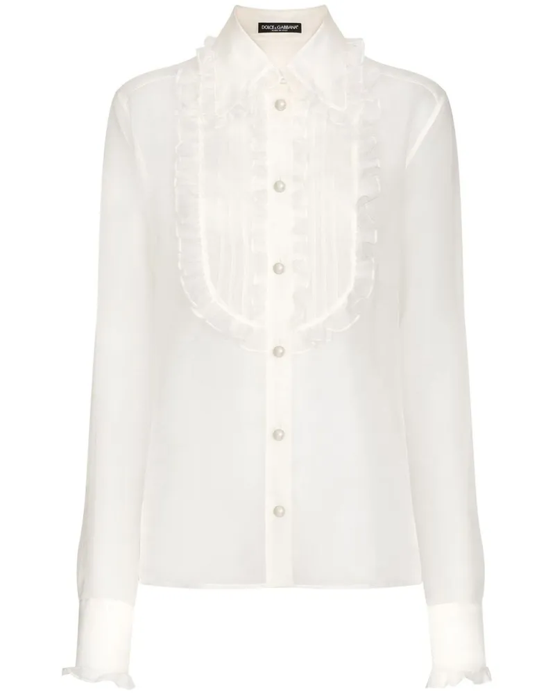 Dolce & Gabbana Semi-transparente Bluse mit Rüschen - Weiß Weiß