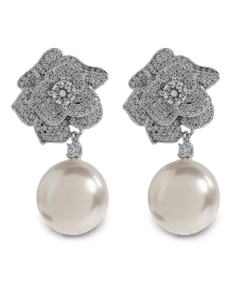 Self-Portrait crystal-embellished pearl-drop earrings - Silber Silber