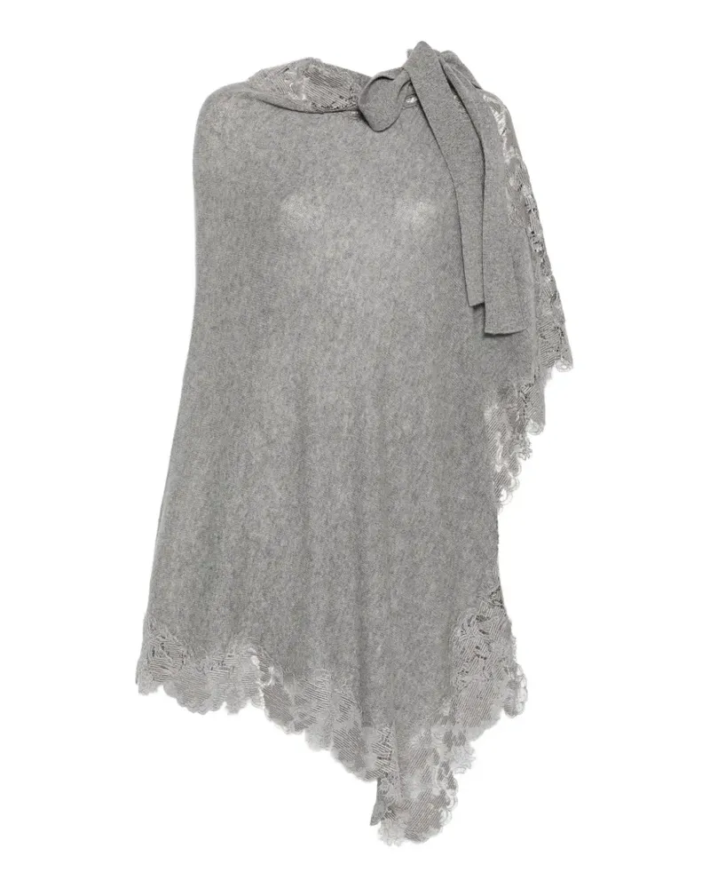Ermanno Scervino lace-trim bow-detail poncho - Grau Grau