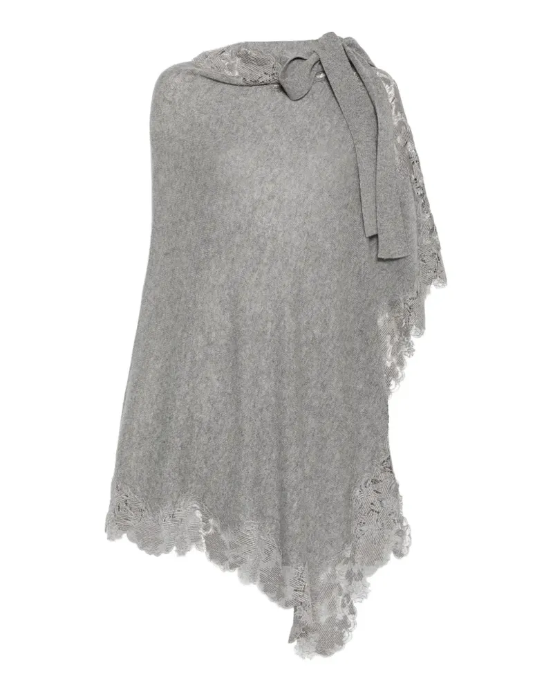 Ermanno Scervino Poncho mit Schleifendetail und Spitzenbesatz - Grau Grau