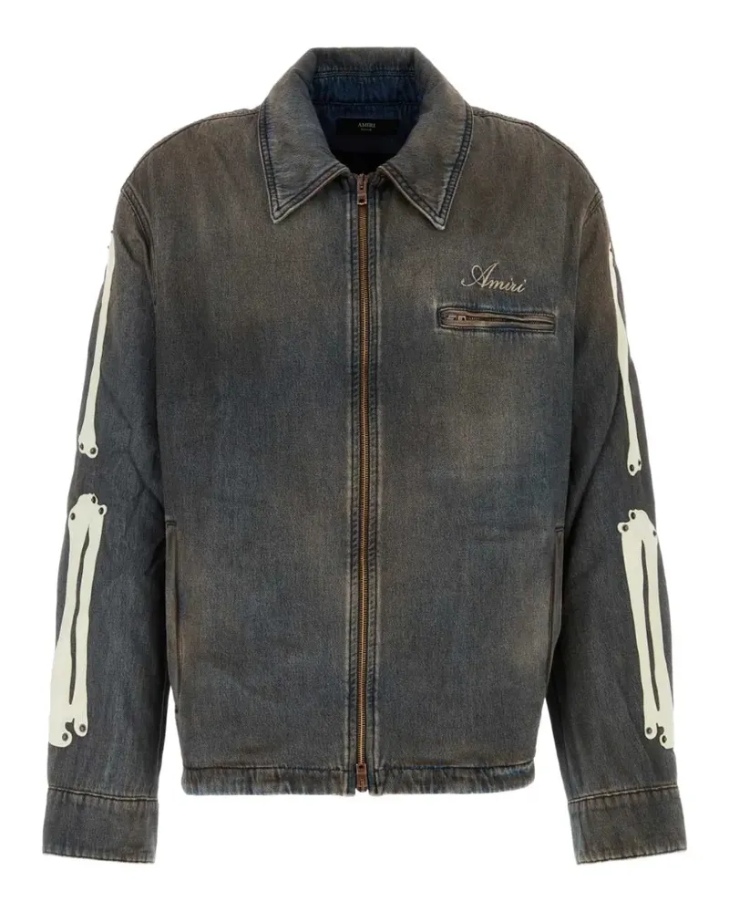 Amiri Skeltal Jeansjacke mit Applikation - Grau Grau