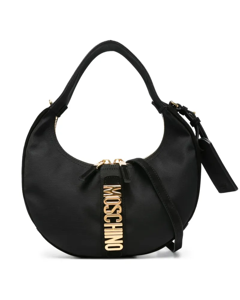 Moschino Crescent Schultertasche mit Logo-Schild - Schwarz Schwarz
