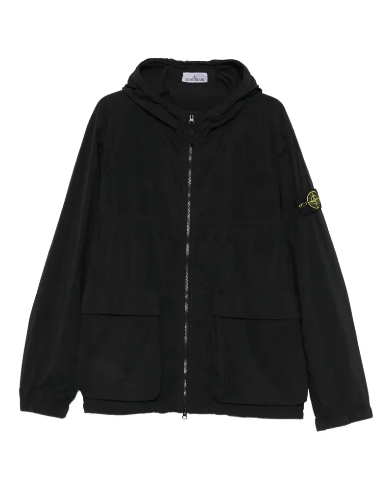 Stone Island Kapuzenjacke mit Logo-Patch - Schwarz Schwarz