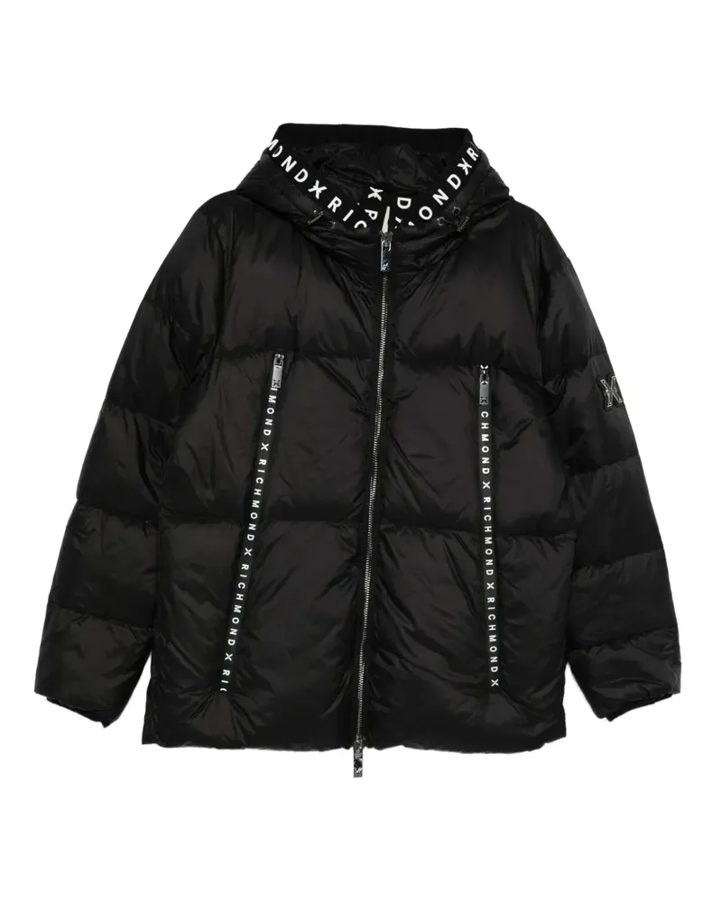 John Richmond Gefütterte Kapuzenjacke mit Logo - Schwarz Schwarz