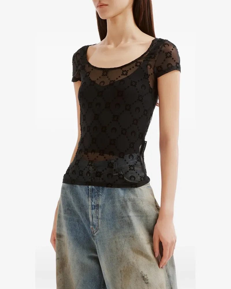 Marine Serre Moon Diamant T-Shirt aus Mesh - Schwarz Schwarz