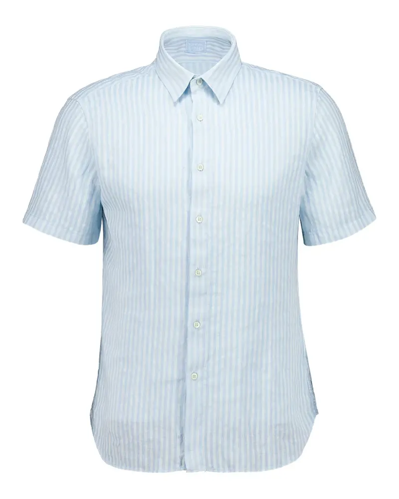 120% Lino Gestreiftes Hemd mit kurzen Ärmeln - Blau Blau