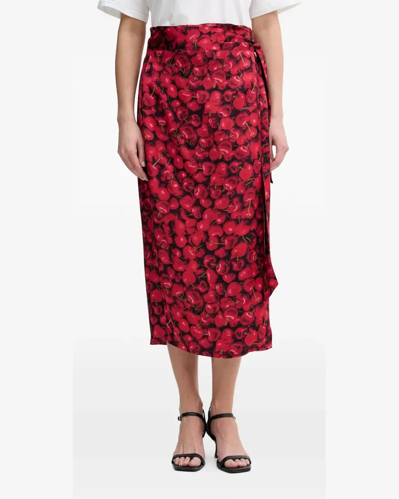 Never Fully Dressed cherry-print wrap midi skirt - Rot Rot