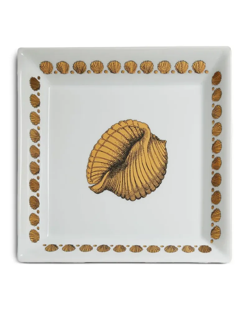 Fornasetti Eckiges Giro di Conchiglie Tablett (20,8cm x 20,8cm) - Weiß Weiß