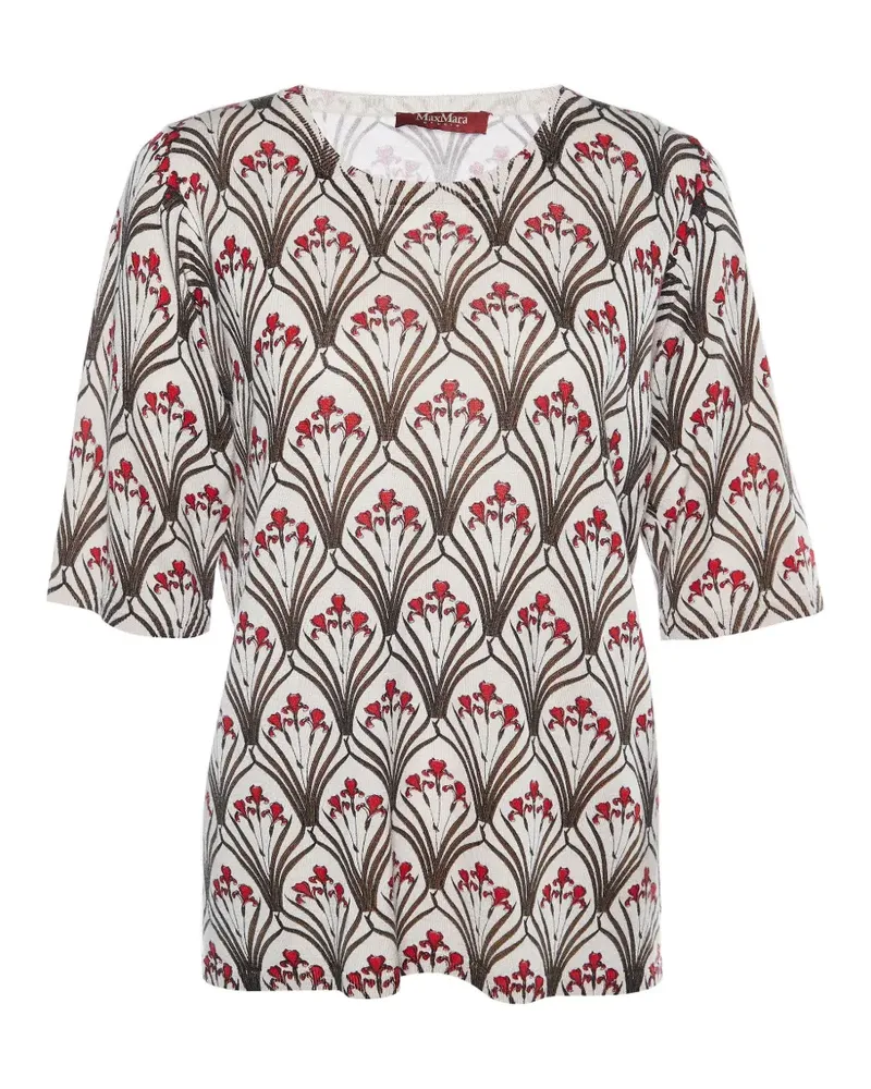 Max Mara Top mit Blumenprint - Nude Nude