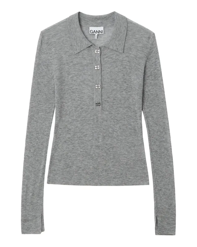 Ganni crystal-embellished ribbed-knit top - Grau Grau