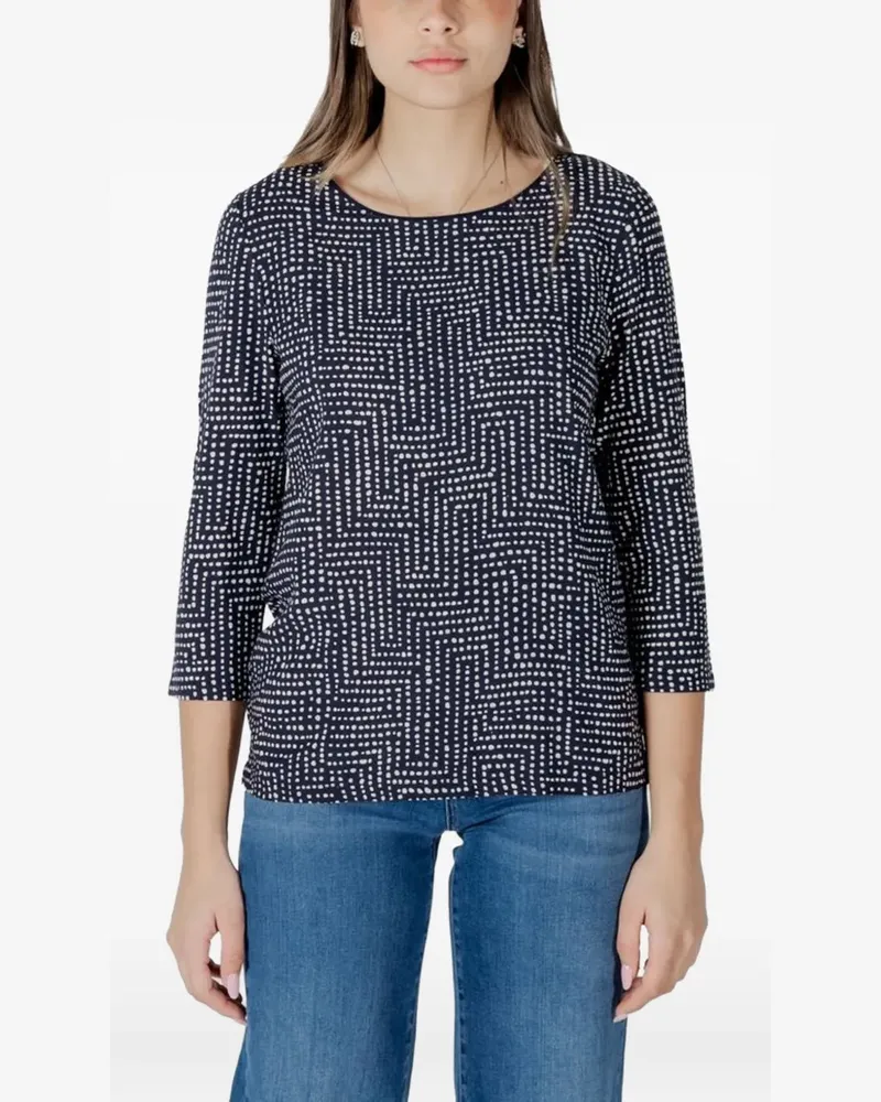 Street One geometric-patterned three-quarter-sleeve blouse - Blau Blau