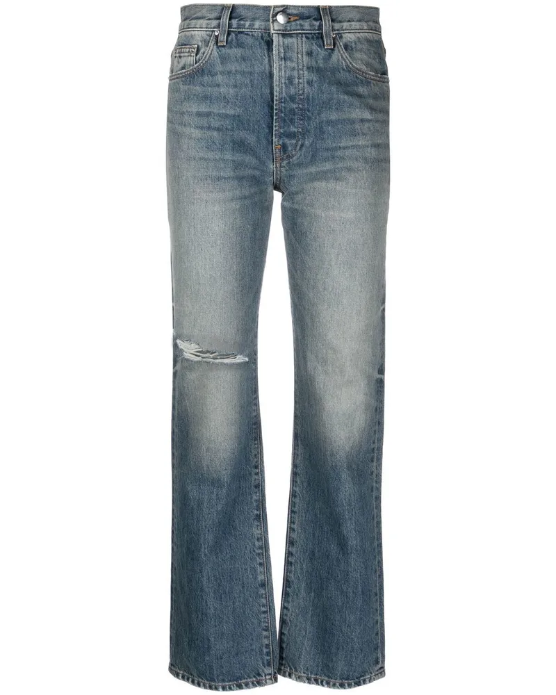 Amiri Gerade Distressed-Jeans Blau