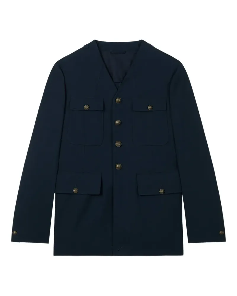 Kenzo collarless pocket-details button-up jacket - Blau Blau