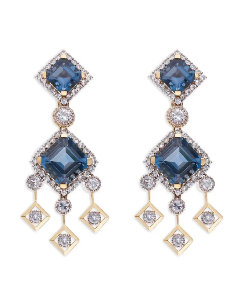 Dolce & Gabbana Eleganza Ohrringe aus 18kt Weiß- und Gelbgold mit Topasen und Saphiren - Blau Blau