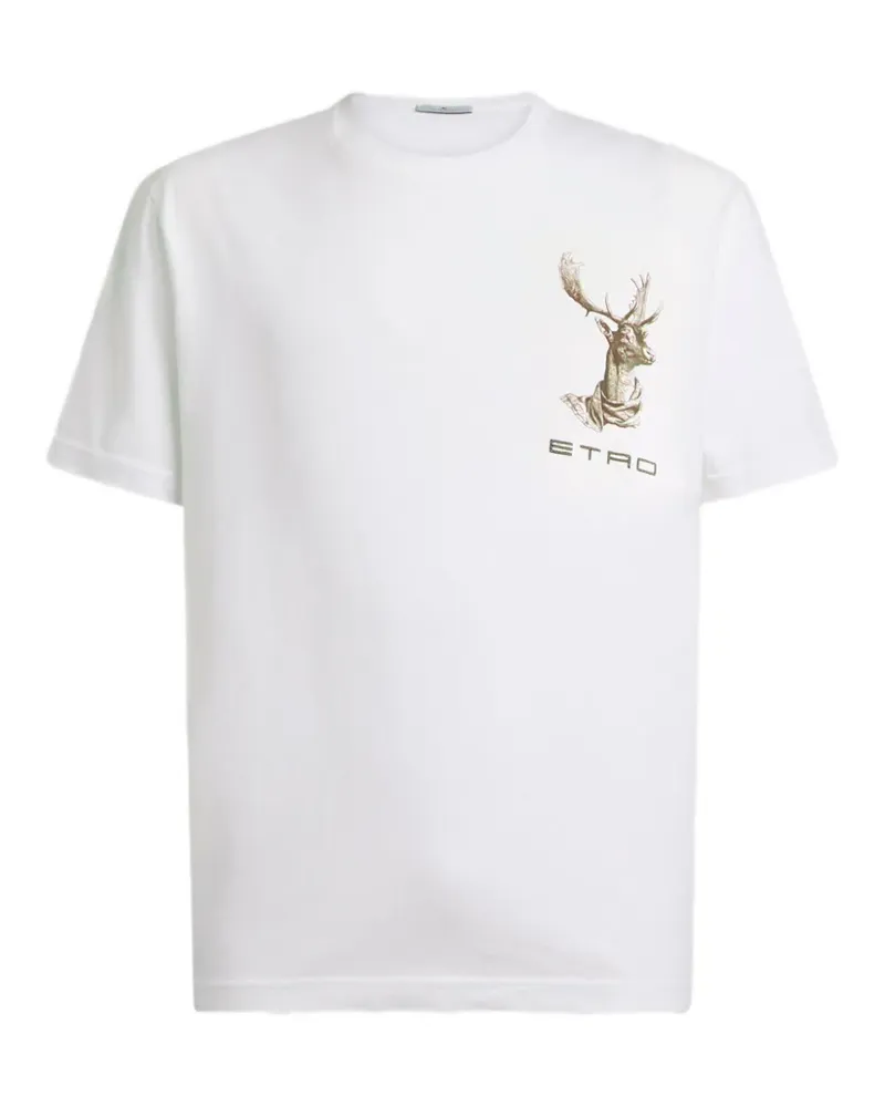 Etro cotton-jersey T-shirt with -embroidery and moose-print - Weiß Weiß