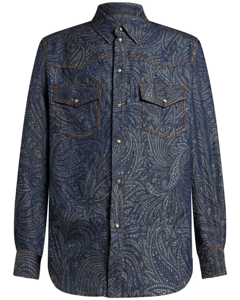 Etro Jeans-Hemdjacke mit Jacquardmuster - Blau Blau