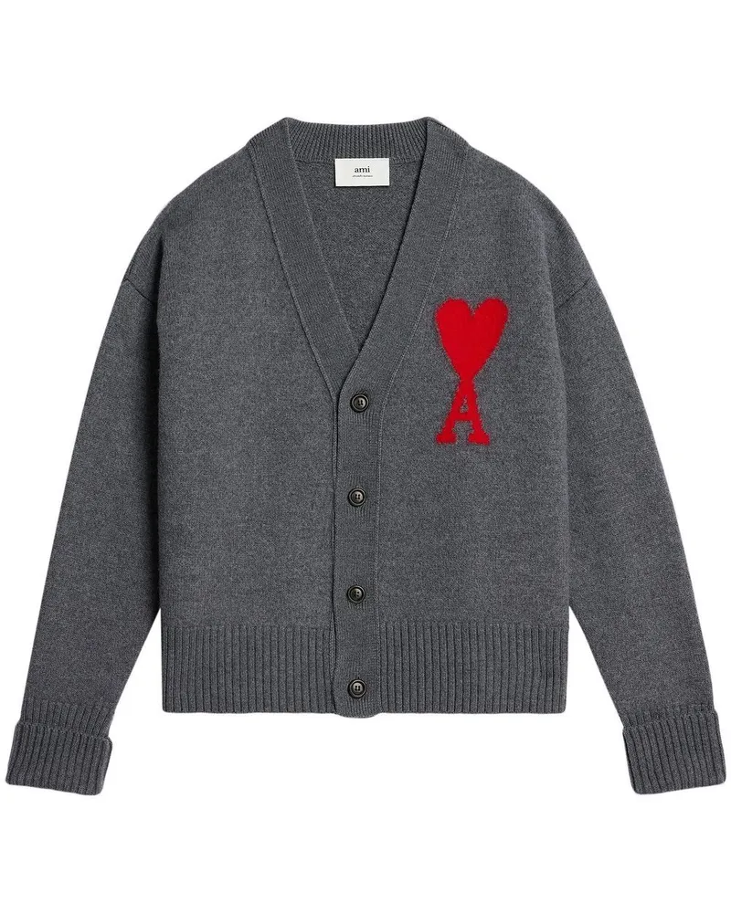 AMI Paris Cardigan mit Intarsien-Logo - Grau Grau