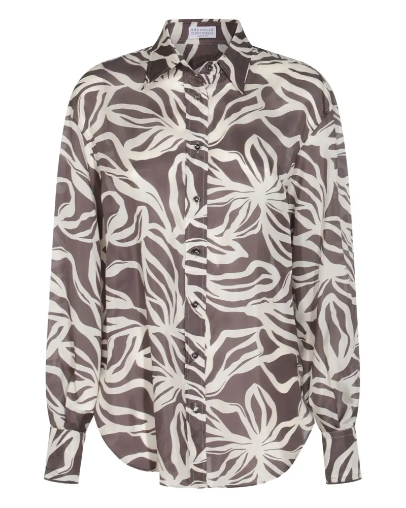 Brunello Cucinelli Hemd mit Blumen-Print - Braun Braun