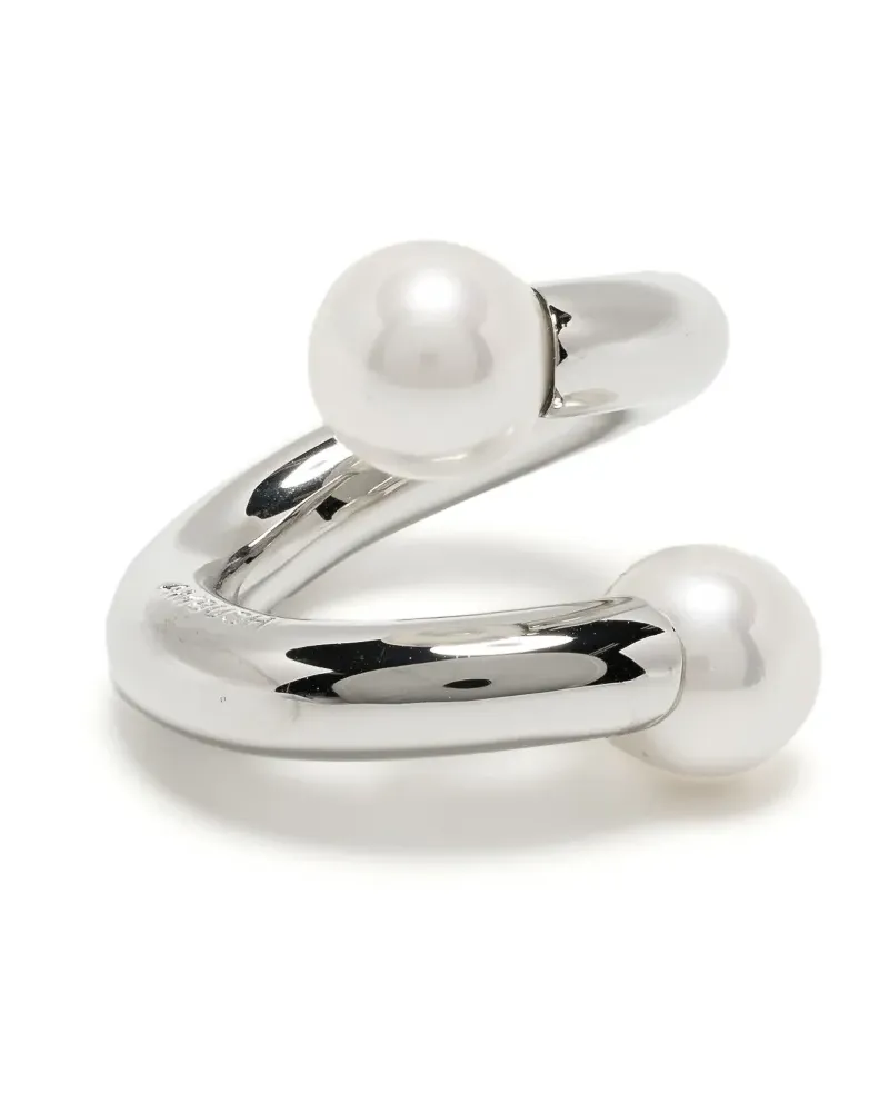 AMBUSH Barbell Ring mit Kunstperlenverzierung - Silber Silber