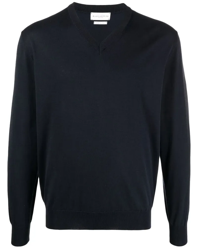 Ballantyne Fein gestrickter Pullover mit V-Ausschnitt - Blau Blau