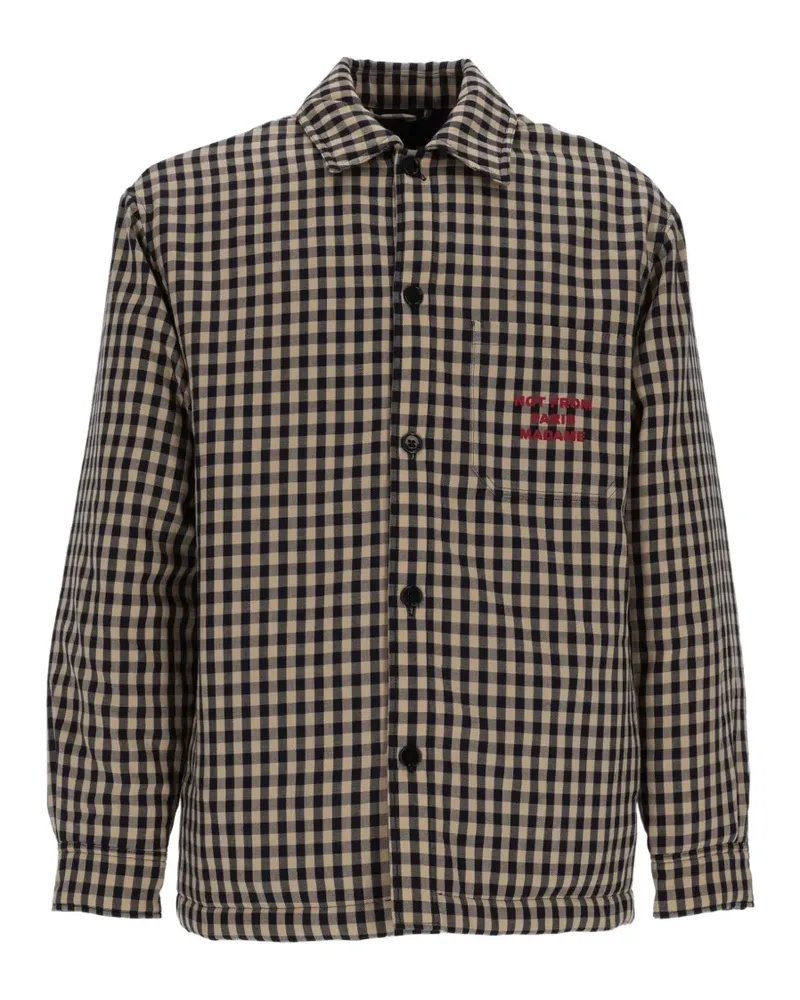 Drôle de Monsieur check slogan-print overshirt - Nude Nude