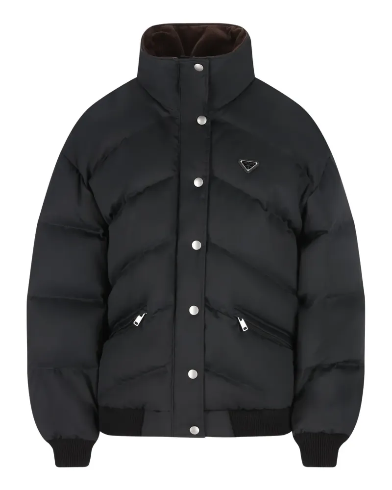 Prada Gesteppte Jacke mit Logo-Schild - Schwarz Schwarz