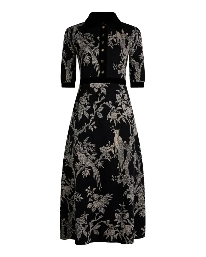 Etro Midi-Hemdkleid aus Jacquard-Wollgemisch mit Naturmotiv - Schwarz Schwarz
