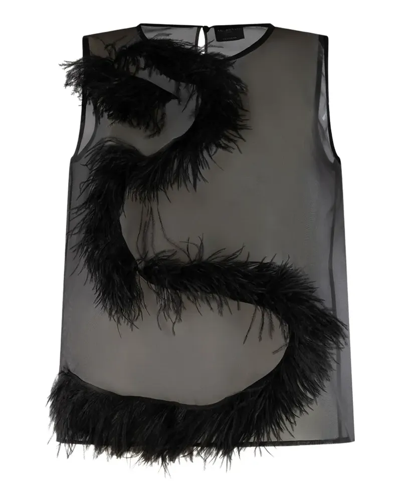 Antonelli Firenze feather-trim sheer top - Schwarz Schwarz