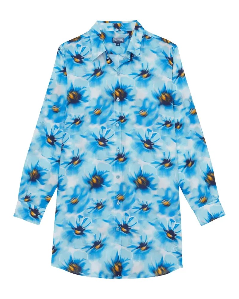 Vilebrequin long-sleeves floral shirt mini dress - Blau Blau