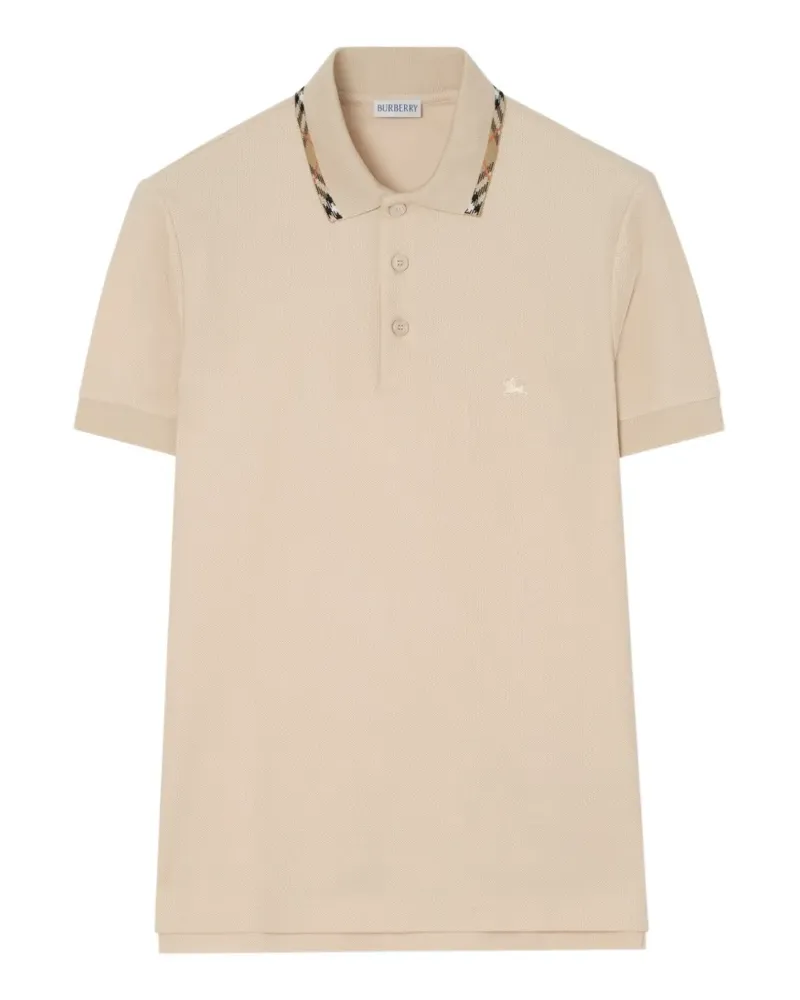 Burberry Check trim cotton polo shirt - Nude Nude