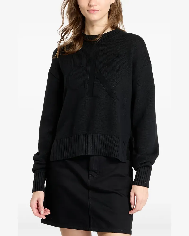 Calvin Klein Pullover mit Intarsien-Logo - Schwarz Schwarz