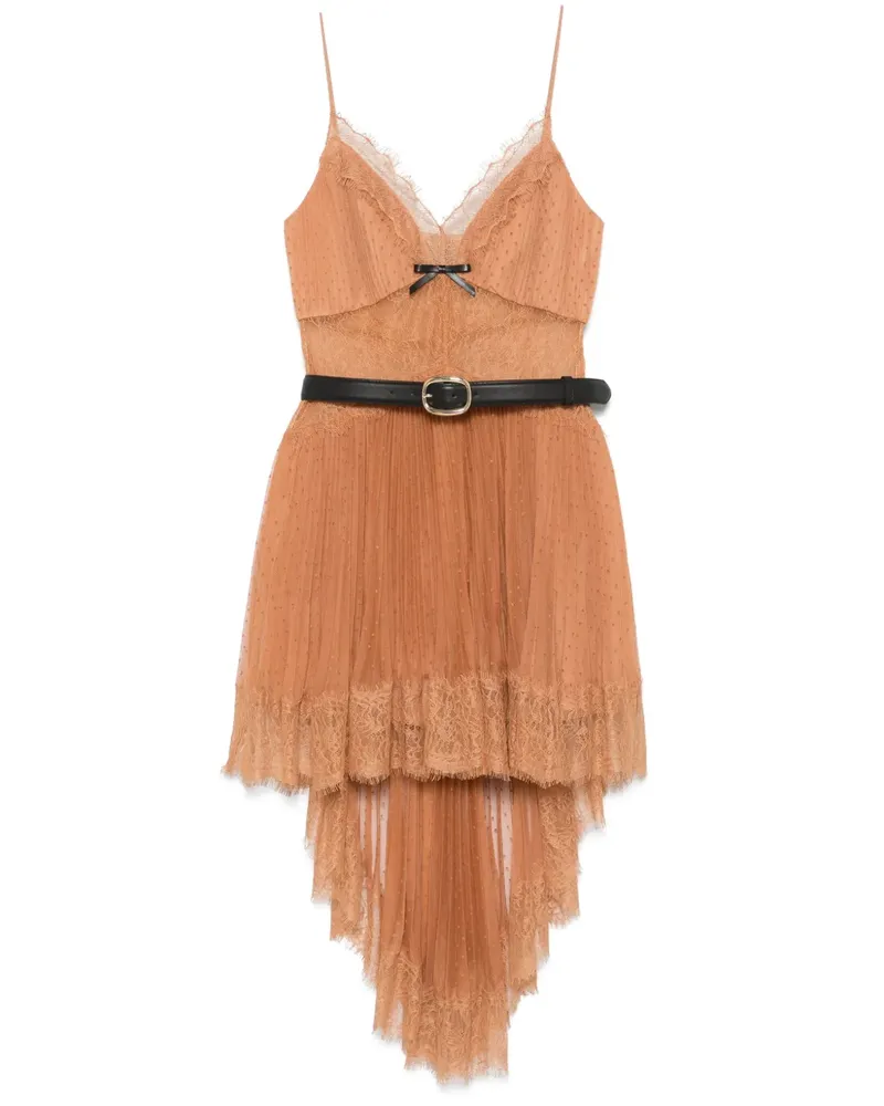Self-Portrait Mesh-Minikleid mit Punktemuster - Braun Braun