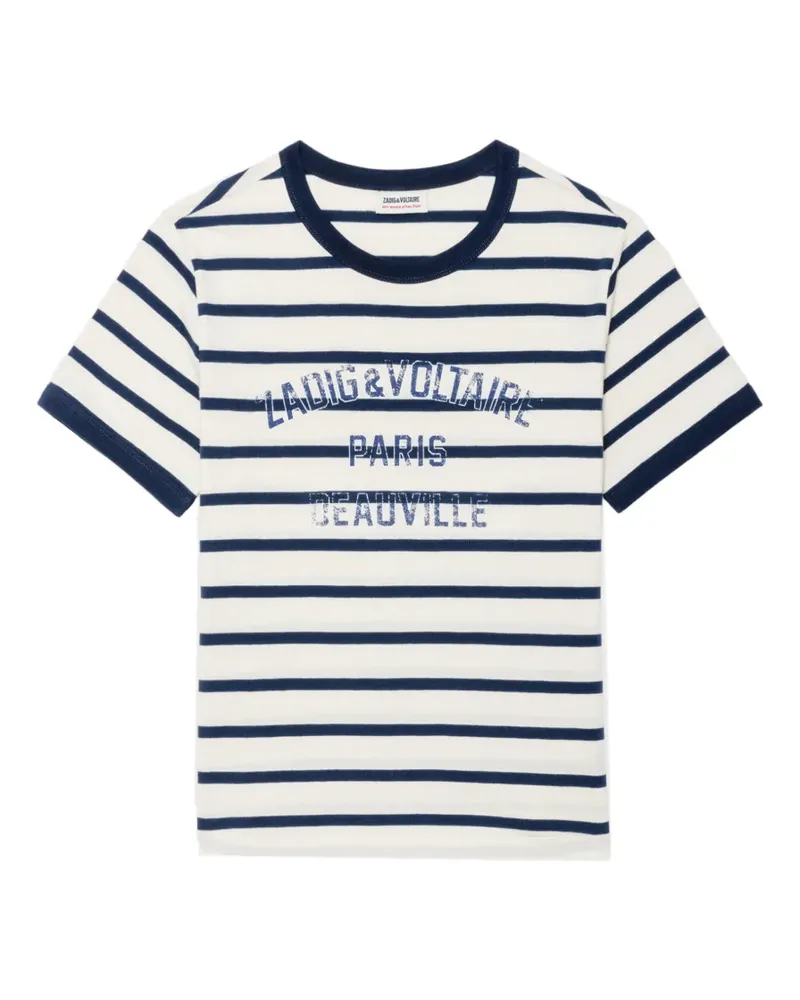 Zadig & Voltaire Woos striped logo-print T-shirt - Nude Nude